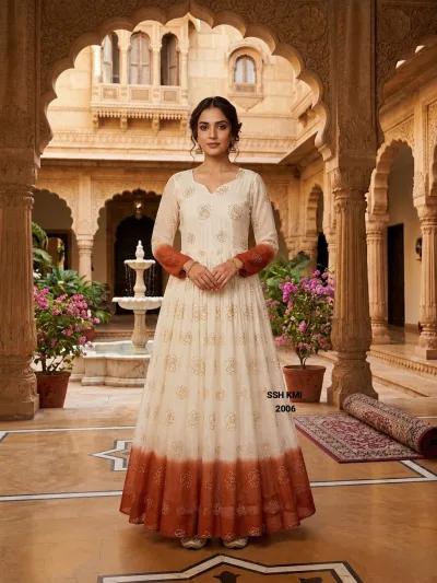 Ombre Star Georgette Embroidered Anarkali Gown Set.